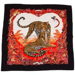 Hermès Cashmere 55" Black Jungle Love Shawl 5