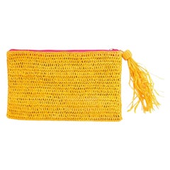New Mar Y Sol Yellow Justine Crocheted Raffia Clutch Pouch Bag