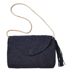 New Mar Y Sol Navy Leah Crocheted Raffia Crossbody Shoulder Bag