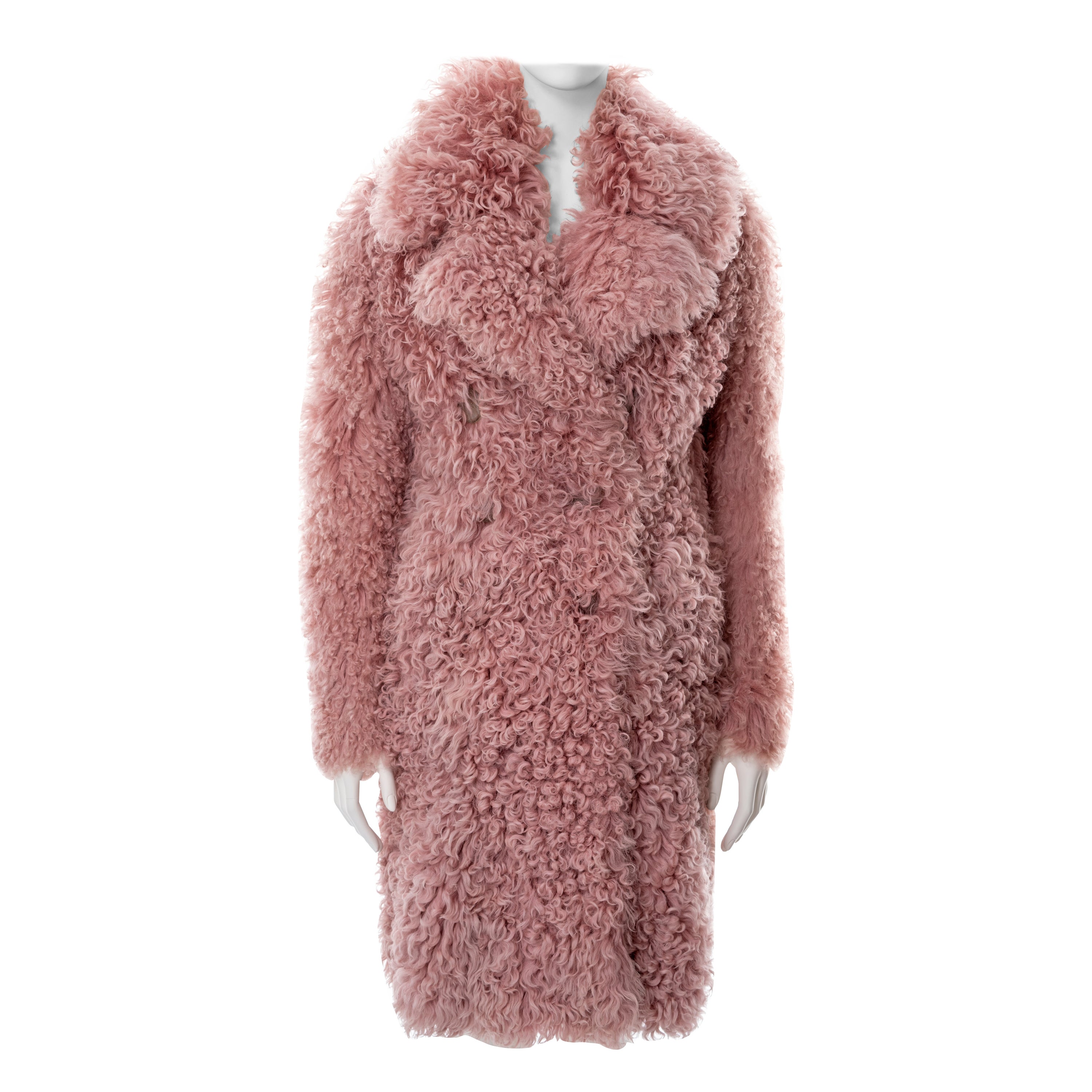 Gucci pink curly shearling coat, fw 2014 For Sale