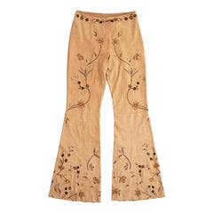 Used Dolce & Gabbana cream goat suede embroidered flared pants, ss 2001