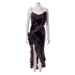 John Galliano purple velvet devoré and silk bias cut evening dress, fw 2003