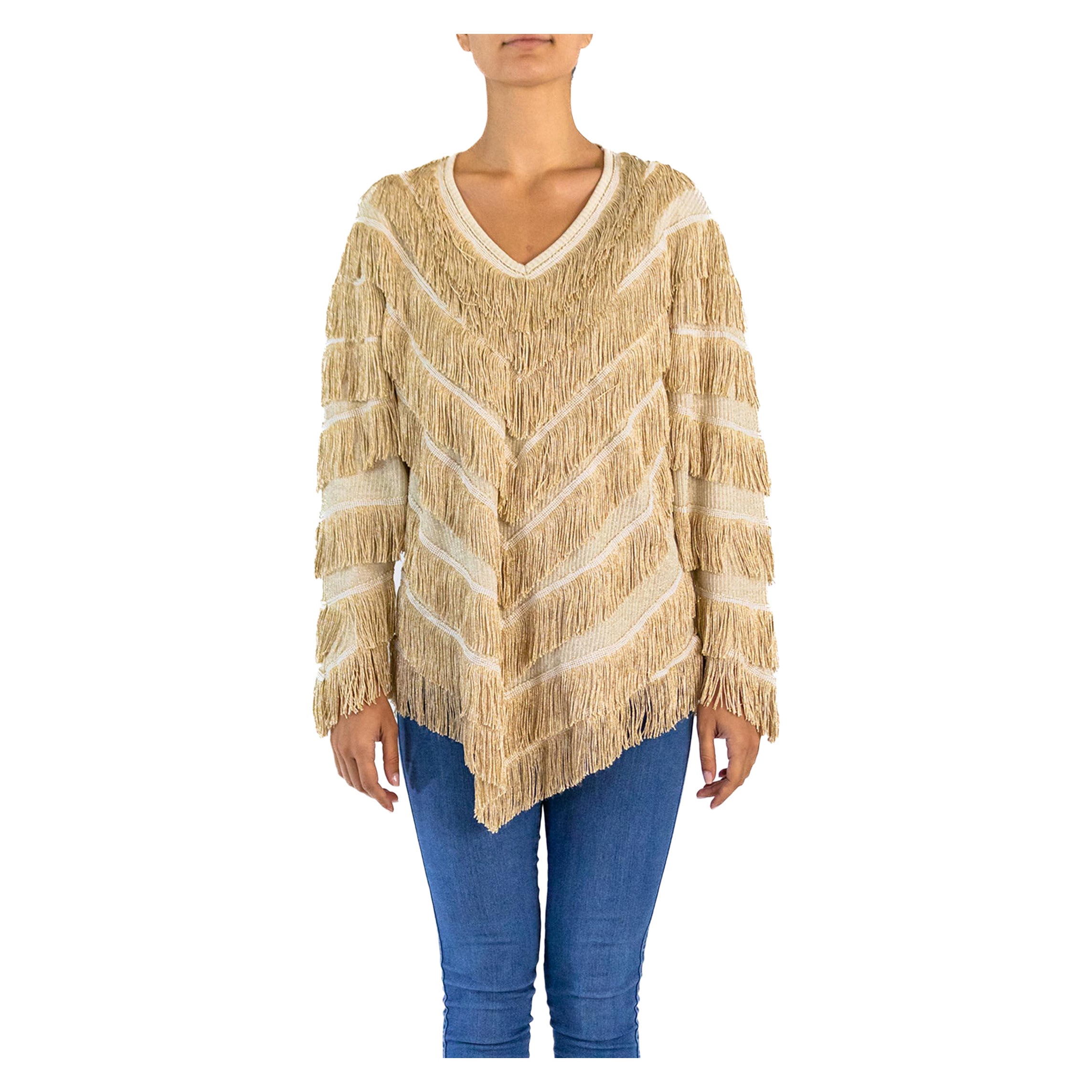 1980S Tan Knit Fringe Sweater For Sale at 1stDibs
