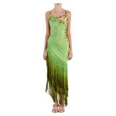 MORPHEW ATELIER Green Hand Embroidered Silk Bias Piano Shawl Gown With Ombré Fr