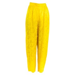 1940S Golden Yellow Silk Jacquard Pajama Pants Bottoms