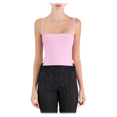 1990S HERVE LEGER Top rosa chiaro in rayon ed elastan con fasciatura ritagliata