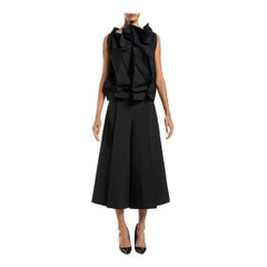 Retro 2000S ISSEY MIYAKE Black Polyester Crazy Pleat-Stitched Top & Pants Ensemble
