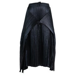 1990S ISSEY MIYAKE Black Polyester Satin Pleated Tie Wrap Skirt