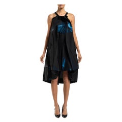 2000S ISSEY MIYAKE Blue & Black Metallic Polyester 132 5 Avant Garde Art Dress