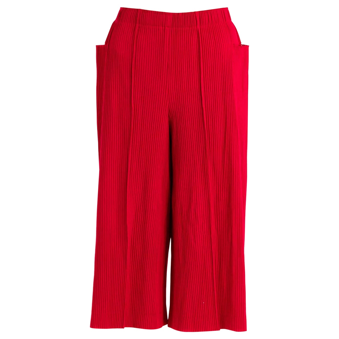 1990S ISSEY MIYAKE Fuchia Pleated Polyester Wide Leg Pants For Sale