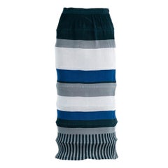 Retro 1990S ISSEY MIYAKE Mixed Blues Polyester Striped Pleated Skirt