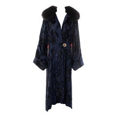 Used John Galliano midnight blue velvet devoré evening coat, fw 2000