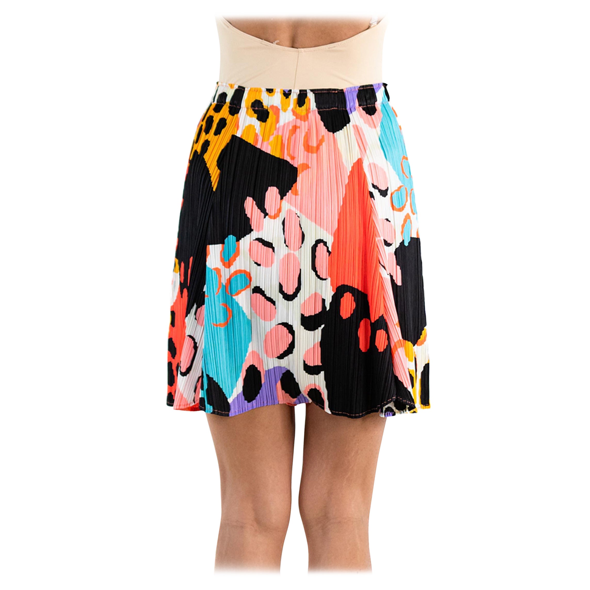 1990S ISSEY MIYAKE Neon Multicolored Polyester Geometric Shorts For Sale