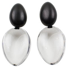 Monies Oversized Dangling Clip Earrings Lucite and Ebony