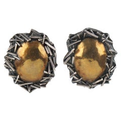 Vintage Margaret Ellis Sterling Silver and Bronze Brutalist Clip Earrings