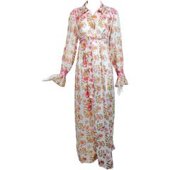 Vintage Treacy Lowe London Sheer Floral gauze smocked maxi dress 1960s 6