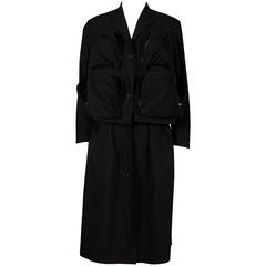 Yohji Yamamoto POUR HOMME black oversized multi-pocket military coat, circa 2006