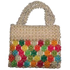 Vintage 1960s Mod Italian Acrylic Bead Woven Handbag in Jewel Tones