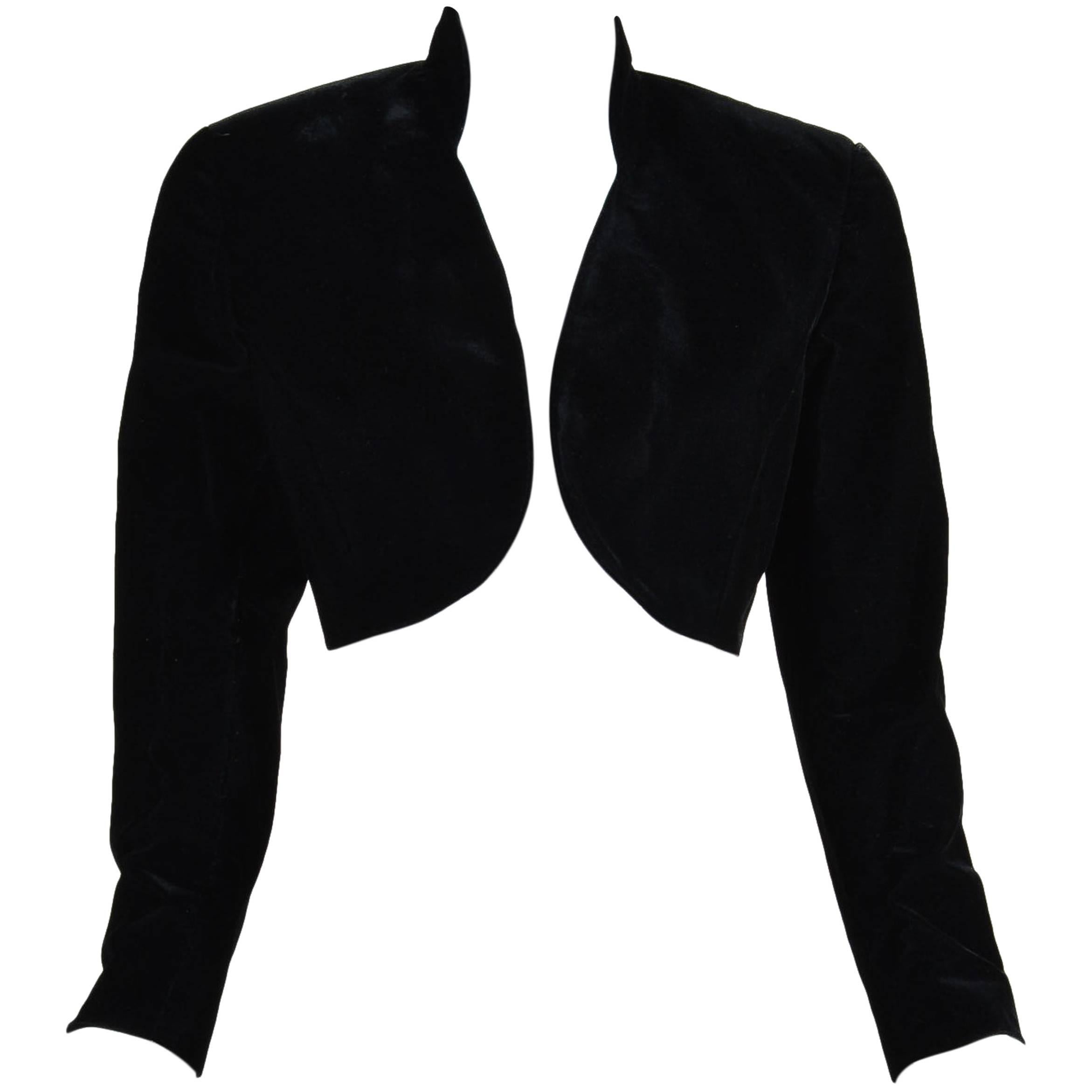 Vintage Escada Black Velvet Cropped Bolero Jacket SZ 42 For Sale