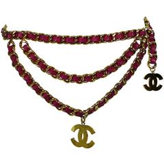 Chanel Vintage Iconic Gold Tone Belt with Fuschia Leather and Large CC Logos 8