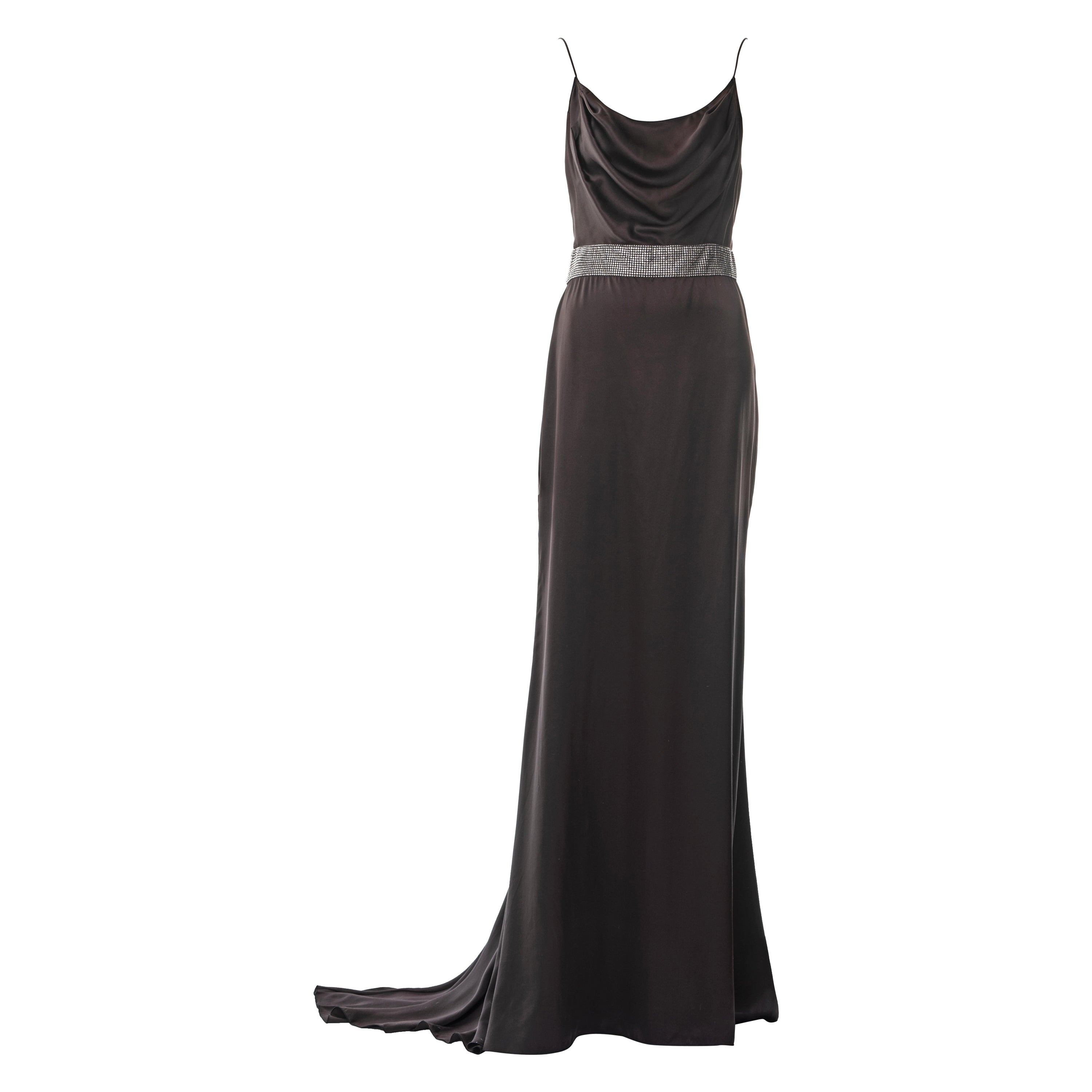 Dolce & Gabbana silk brown evening dress with crystal waistband, fw 2005 For Sale