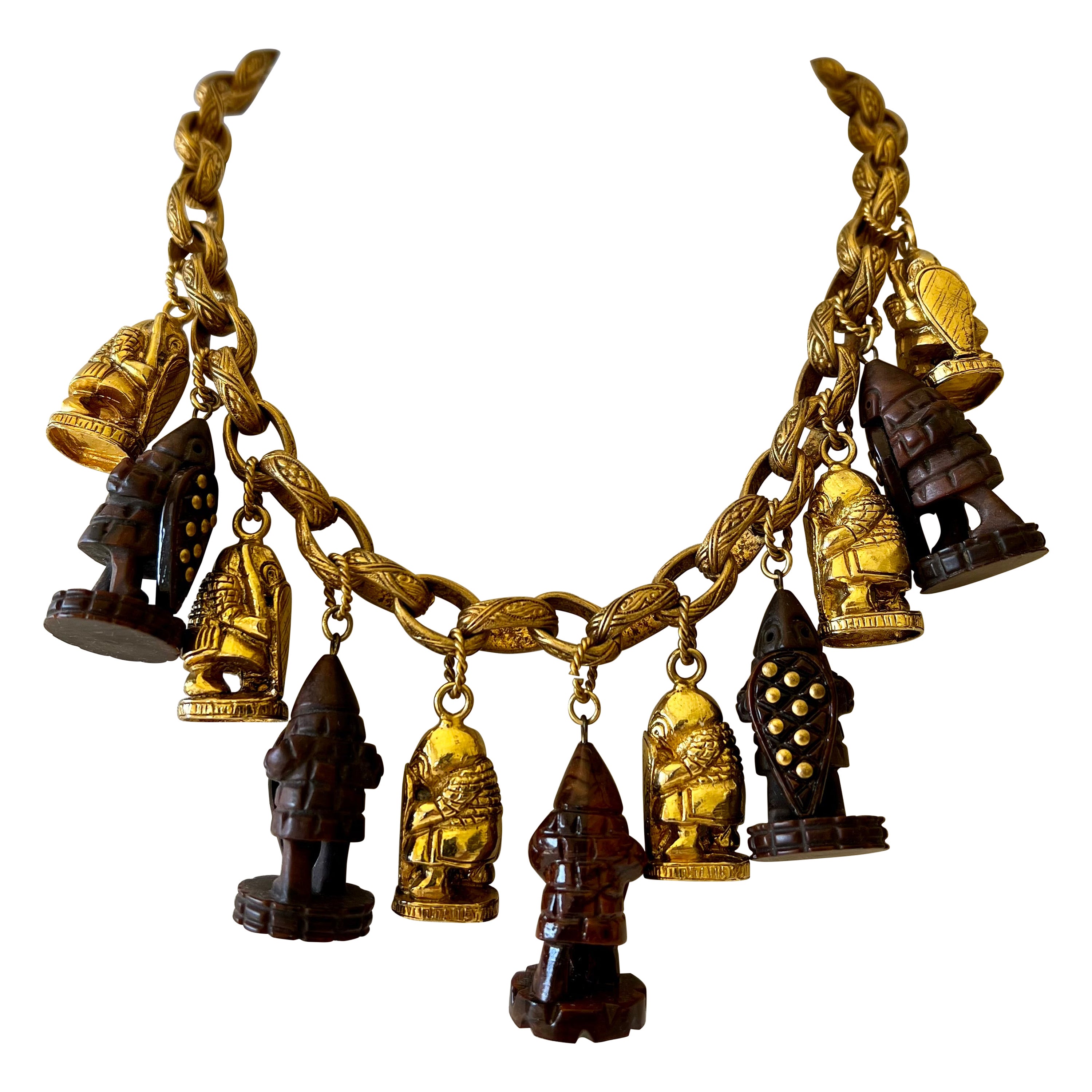 Isabel Canovas Vintage Gilt Warrior Charm Necklace at 1stDibs