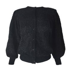 Italian Vintage Black Metallic Lurex Sheer Open Knit Lamé Cardigan Jacket, 1980s
