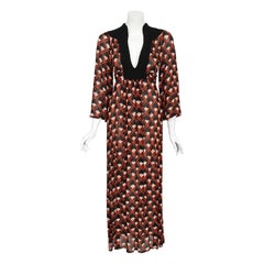 Vintage 1970s Ossie Clark 'Pineapple' Celia Birtwell Print Silk Crepe Maxi Dress