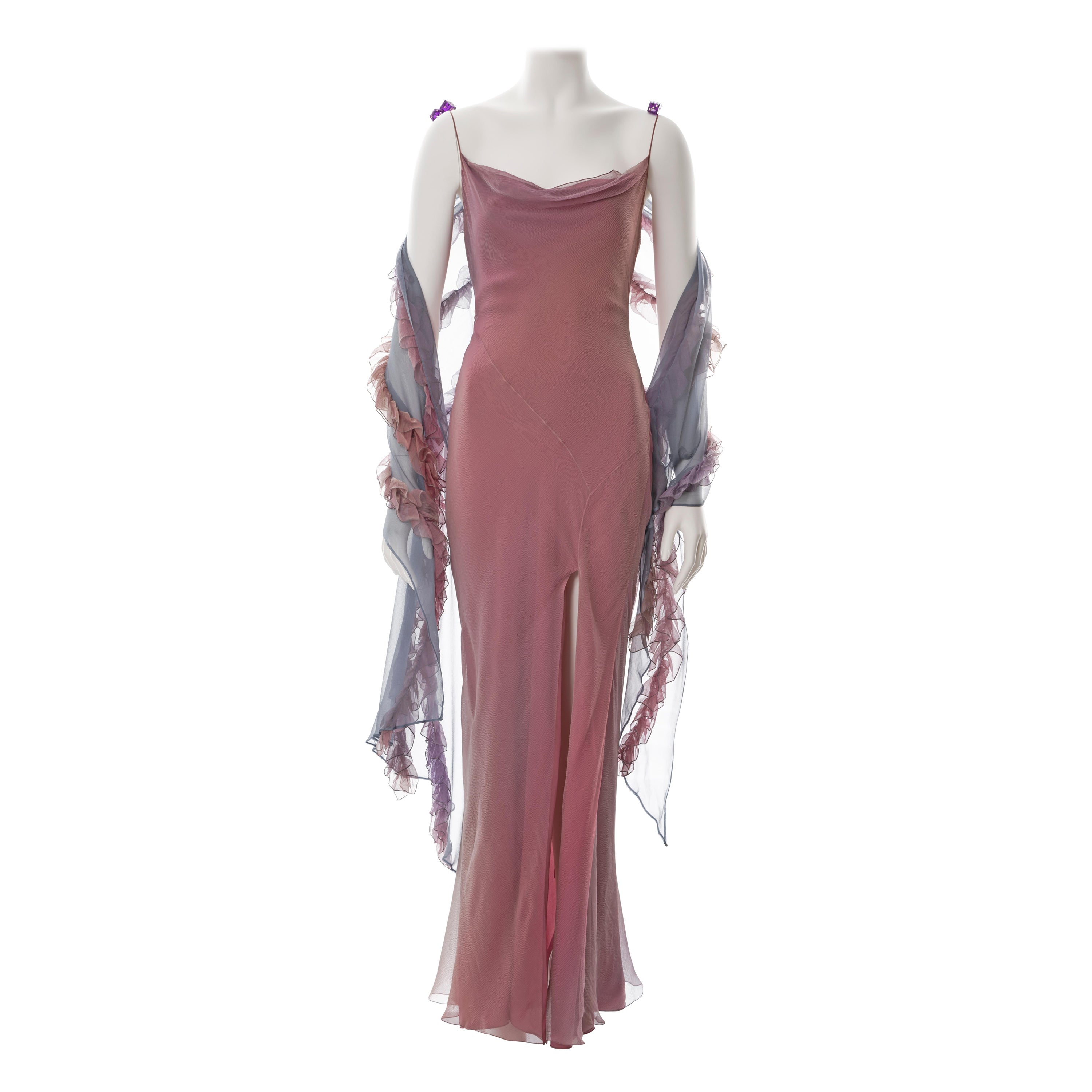 Christian Dior by John Galliano bias cut silk evening dress with shawl, fw 2004