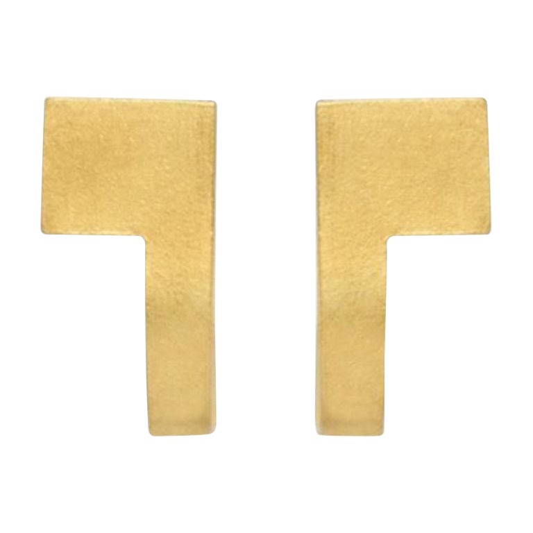 18K Fine Gold Square Curve Earrings For Sale