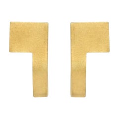 Boucles d'oreilles courbes carrées en or fin 18K