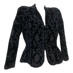 1950s Marshall Field Black Velvet Riding Style Jacket Embellished w Beaded Braid