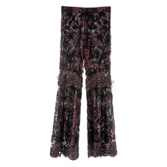 Gucci by Tom Ford burgundy lamé floral lace flared evening pants, fw 1999