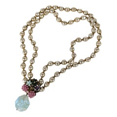 Miriam Haskell Pearl Necklace with Pate de Verre Pendant