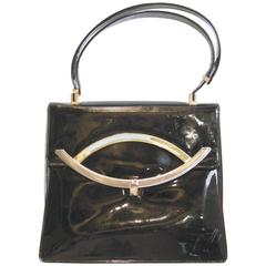 Vintage 1960s Koret Black Patent Leather Handbag