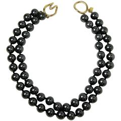 Vintage Kenneth Lane Double Strand Faux Black Pearl Necklace