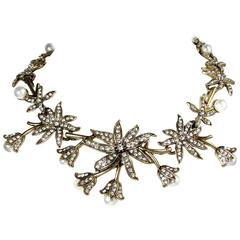 Vintage Signed “Oscar De La Renta” Crystal Floral & Pearl Necklace