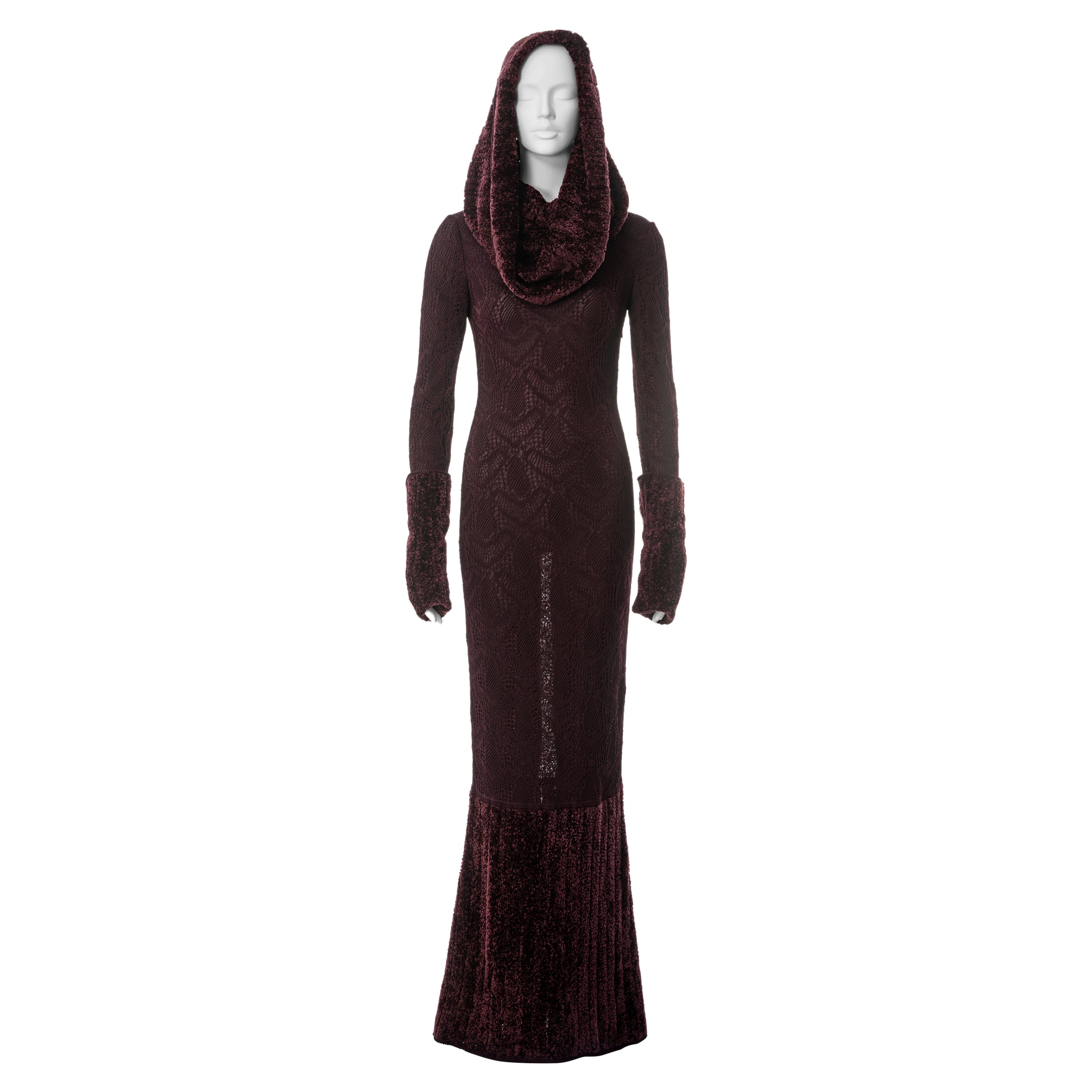 John Galliano burgundy knitted lace and chenille evening dress, fw 1999 ...