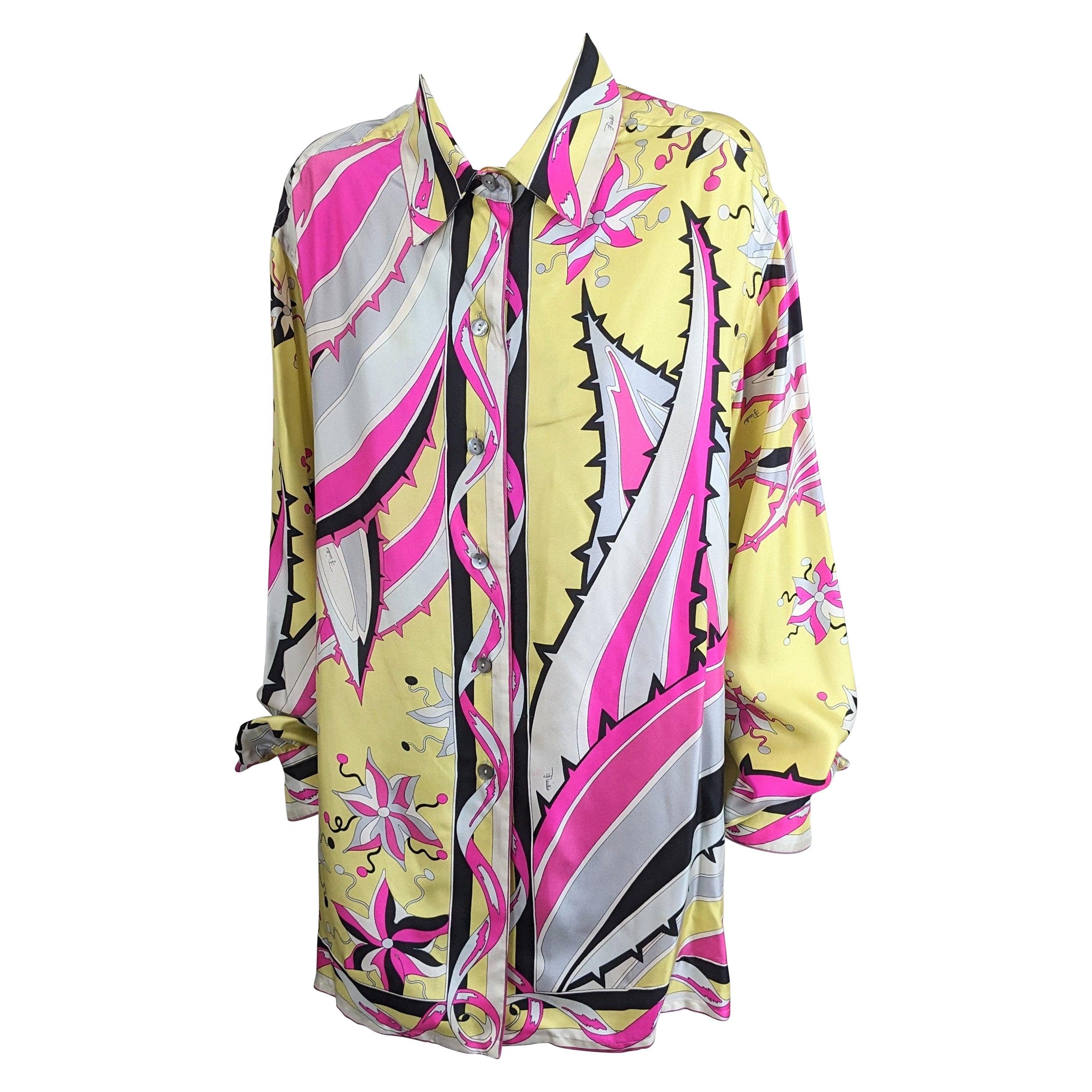 LOUIS FERAUD LUXURY SILK TOP BLOUSE SHIRT MULTICOLORED OVERSIZED AUTH NEW  FR 40