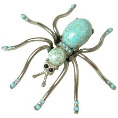 Vintage Whimsical 1940s Turquoise Spider Scatter Pin 