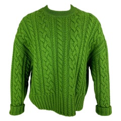 AMI by ALEXANDRE MATTIUSSI Size M Green Cable Knit Wool Crew-Neck Sweater