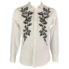 ALEXANDER MCQUEEN Size XL White Black Embroidery Cotton Long Sleeve Shirt