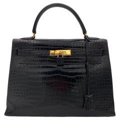 1998 Hermès Kelly 32 Black Leather Top Handle Bag