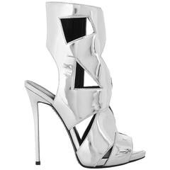 Giuseppe Zanotti NEW Silver Leather Cut Out Mirror High Heels Sandals in Box