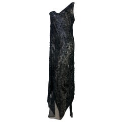 1920s French Jet Beaded Black Silk Chiffon Tunic Gown 