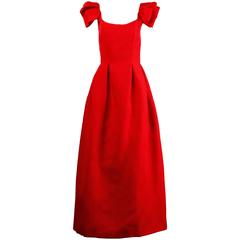 Unworn with Tags 1970s Richilene Vintage Red Silk Evening Dress or Gown