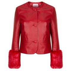 Verheyen Vita Cropped Jacket in Red Leather with Faux Fur - Size uk 12