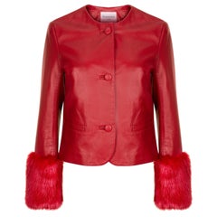 Used Verheyen Vita Cropped Jacket in Red Leather with Faux Fur - Size uk 12