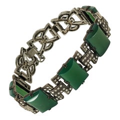 Antique Art Deco Marcasite Green Onyx Bracelet