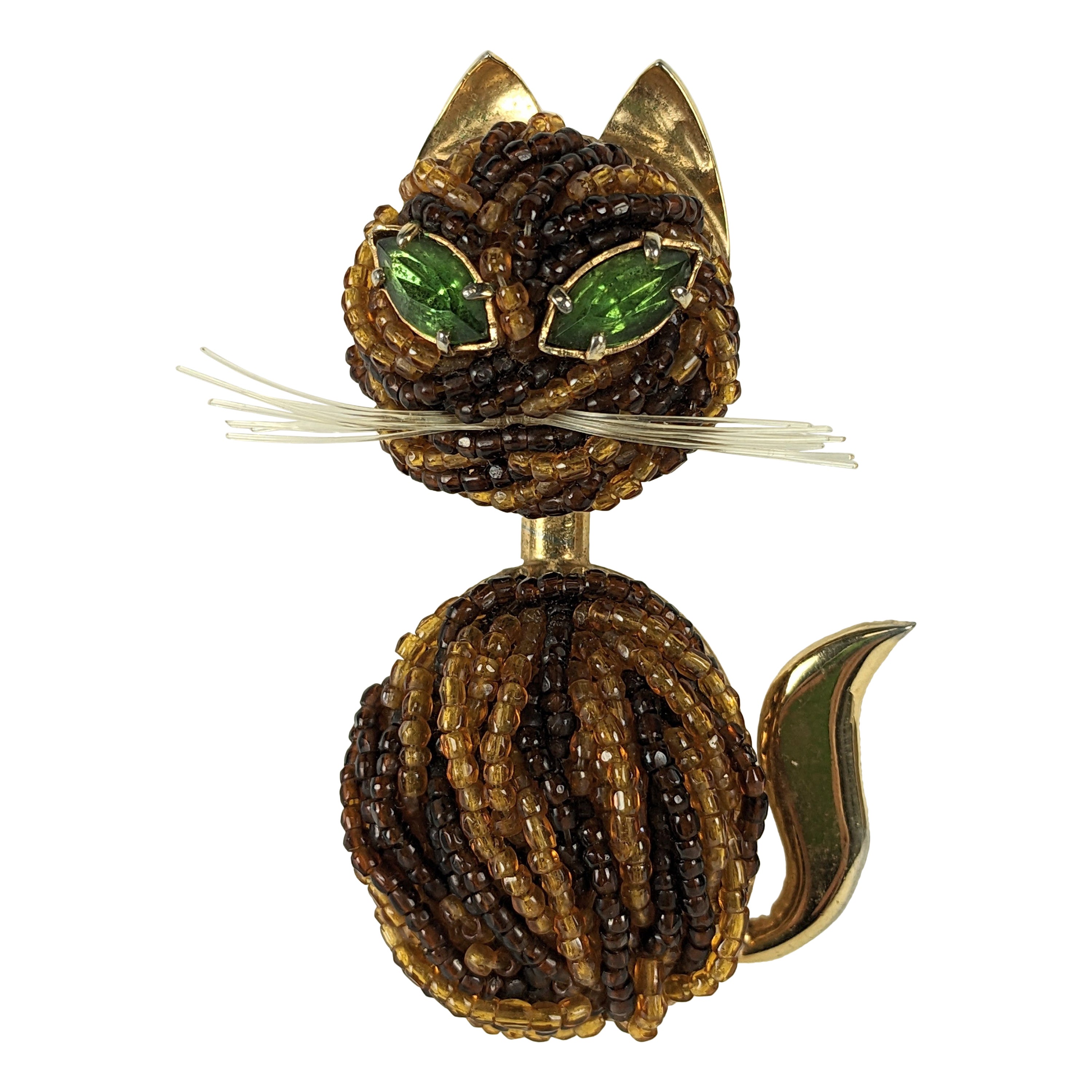 Italian Beaded Cat Brooch For Sale